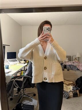 Zara Cream Button-Front Knit Cardigan